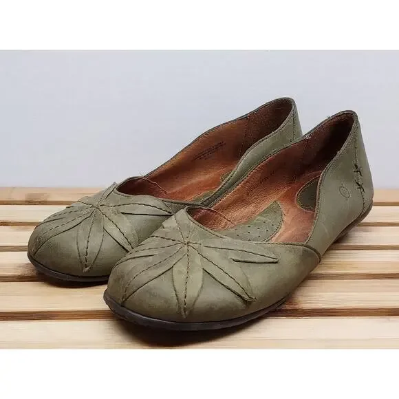 Born Womens | Green | Leather Round Toe Floral Ballet Flat Size 8.5 - Picture 2 of 12